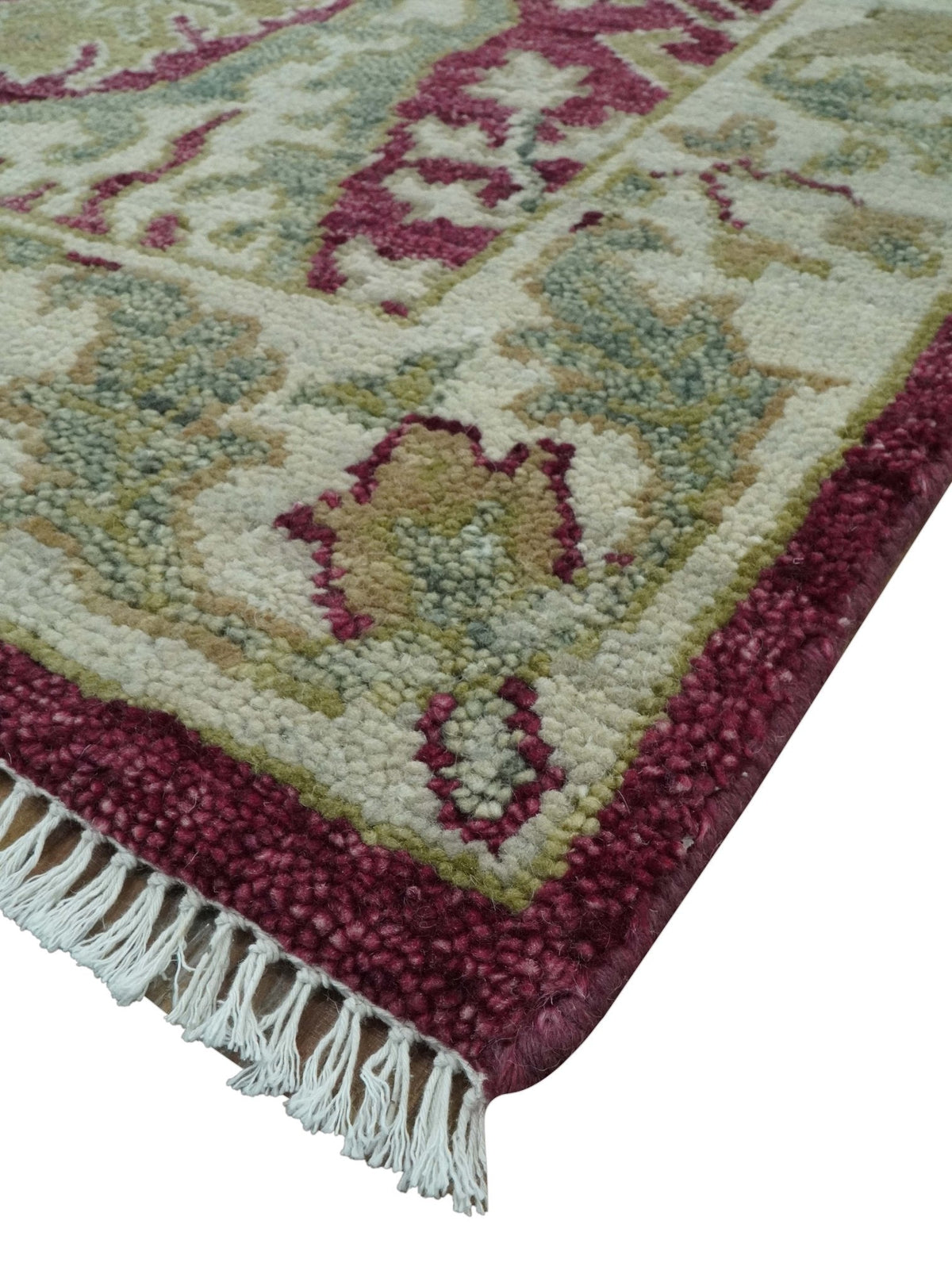 Custom Made Plum and Olive Traditional Dragon Oushak Design Hand knotted wool rug.