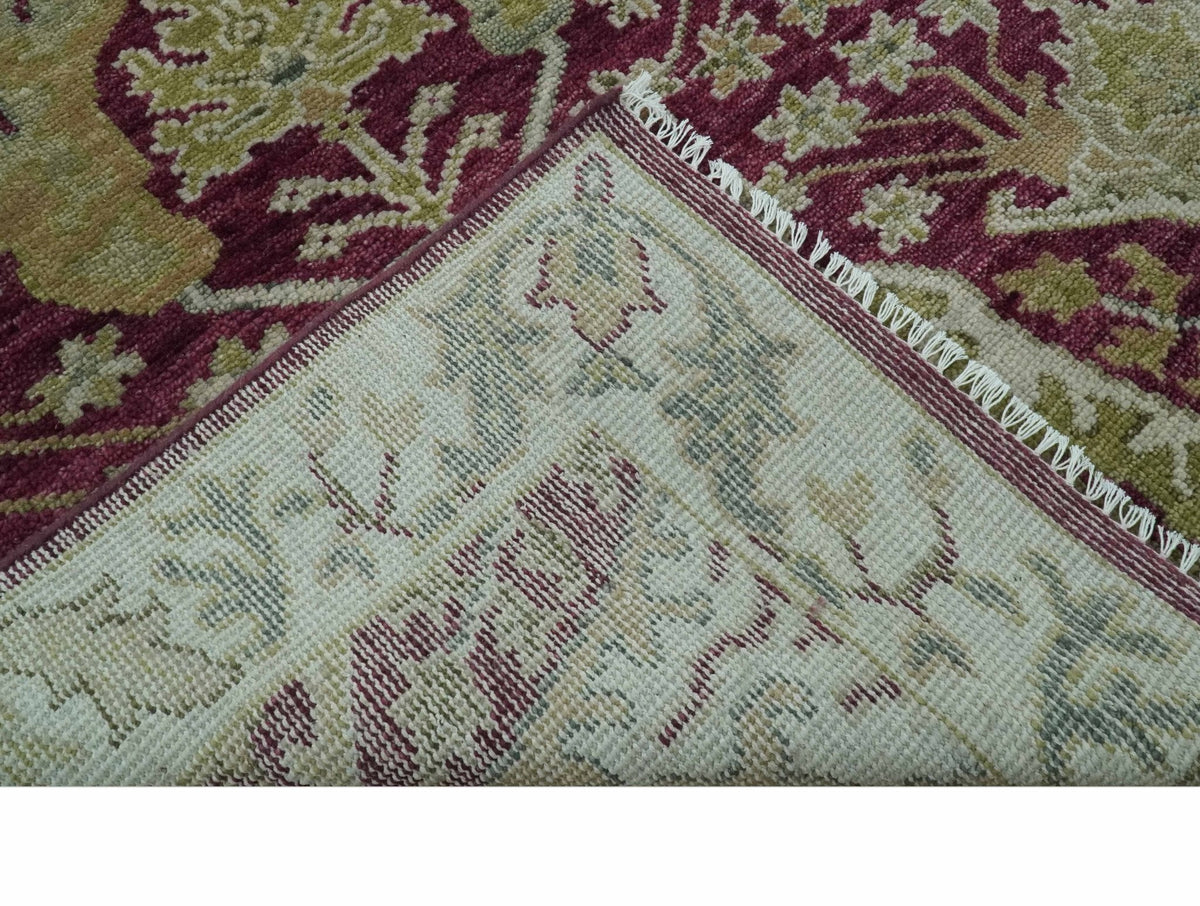 Custom Made Plum and Olive Traditional Dragon Oushak Design Hand knotted wool rug.