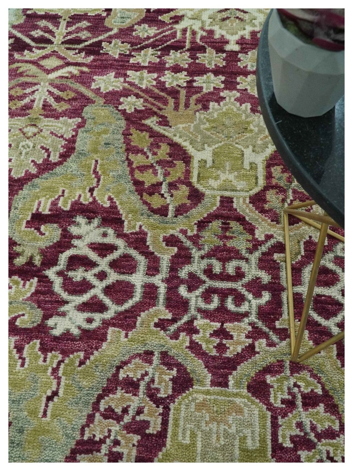 Custom Made Plum and Olive Traditional Dragon Oushak Design Hand knotted wool rug.