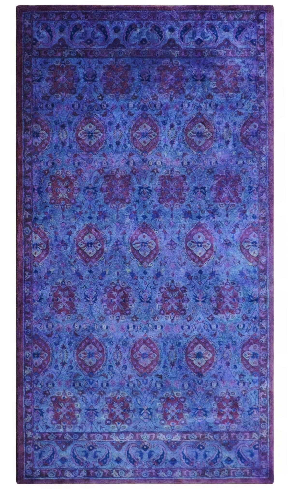 Custom Made Hand Tufted Blue Traditional Style Overdyed Wool Area Rug.