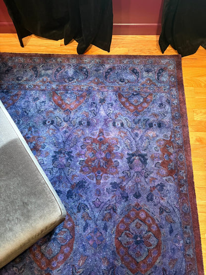 Custom Made Hand Tufted Blue Traditional Style Overdyed Wool Area Rug.