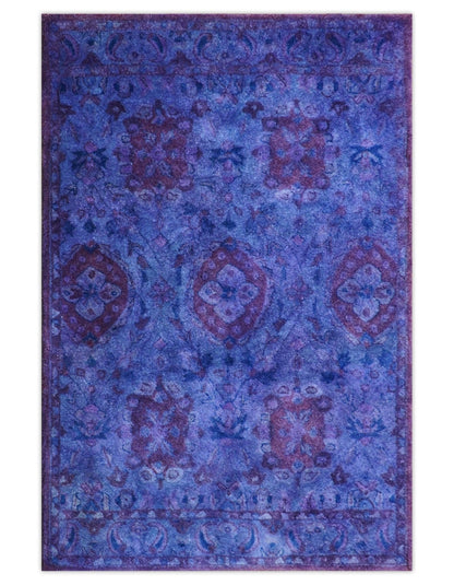 Custom Made Hand Tufted Blue Traditional Style Overdyed Wool Area Rug.