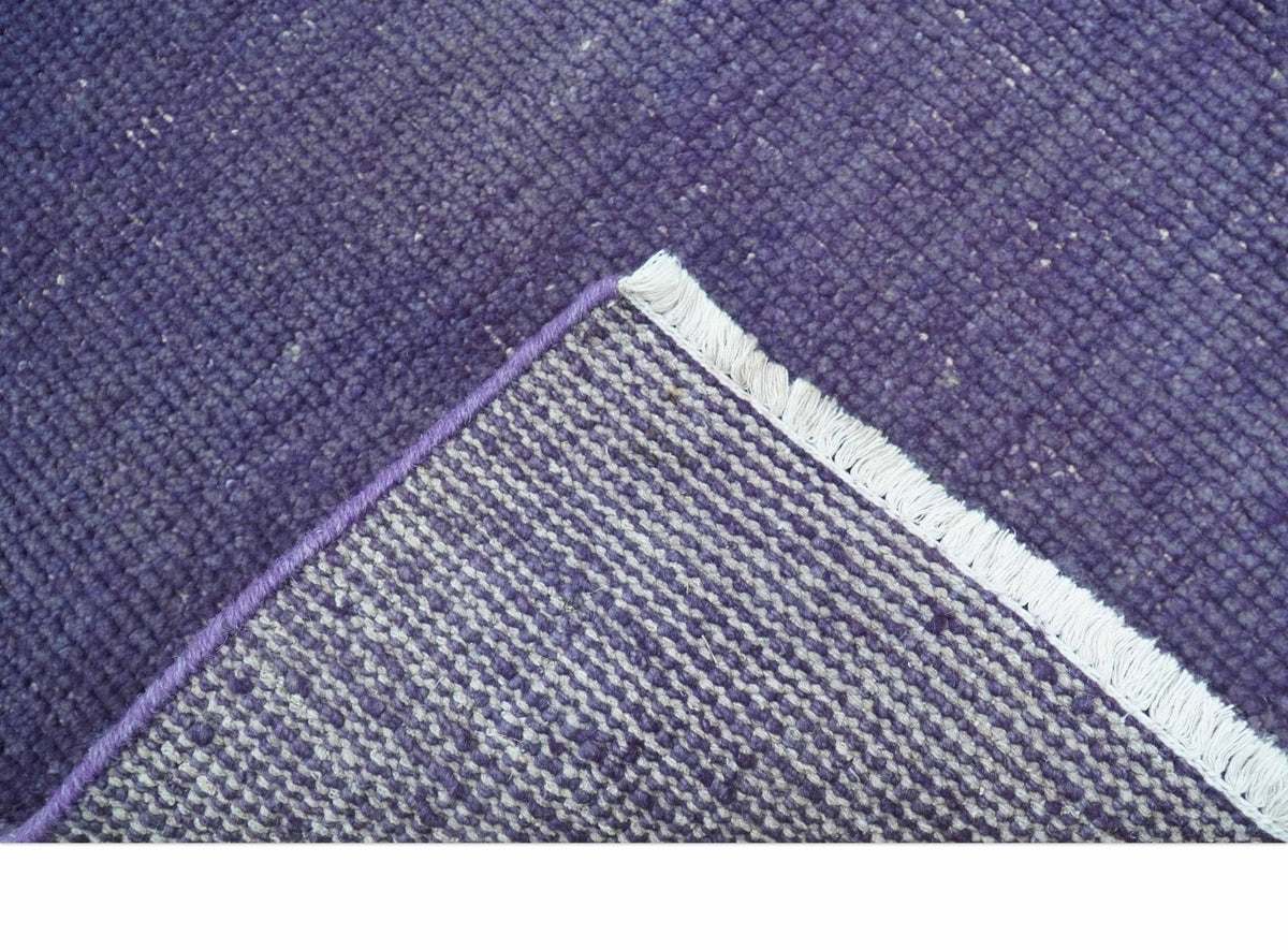 Custom Made Purple Modern Solid Overdyed Hand Knotted Wool Area Rug.