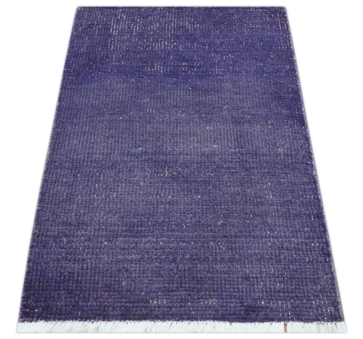 Custom Made Purple Modern Solid Overdyed Hand Knotted Wool Area Rug.