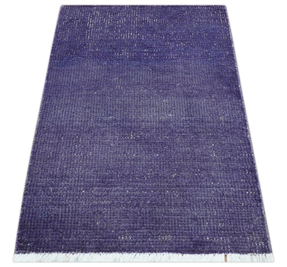 Custom Made Purple Modern Solid Overdyed Hand Knotted Wool Area Rug.