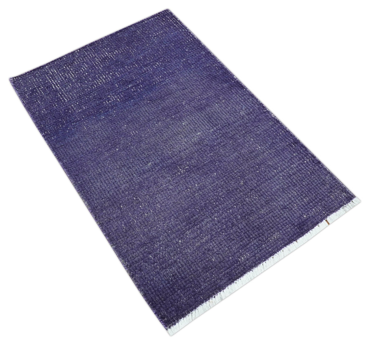 Custom Made Purple Modern Solid Overdyed Hand Knotted Wool Area Rug.