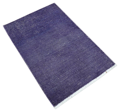 Custom Made Purple Modern Solid Overdyed Hand Knotted Wool Area Rug.