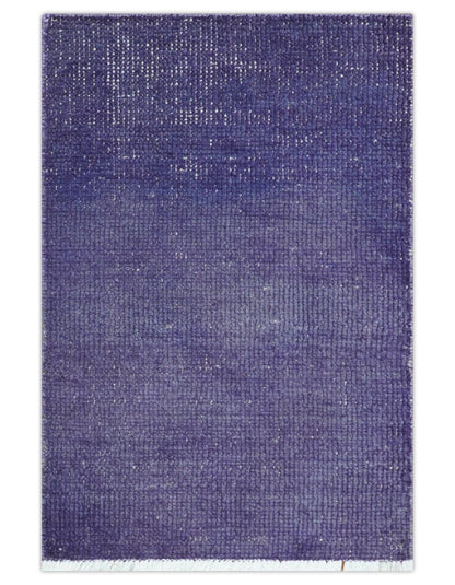 Custom Made Purple Modern Solid Overdyed Hand Knotted Wool Area Rug.