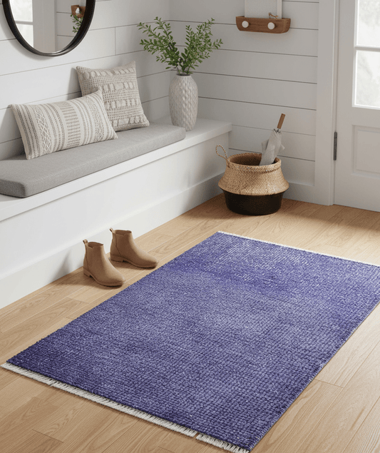 Custom Made Purple Modern Solid Overdyed Hand Knotted Wool Area Rug.