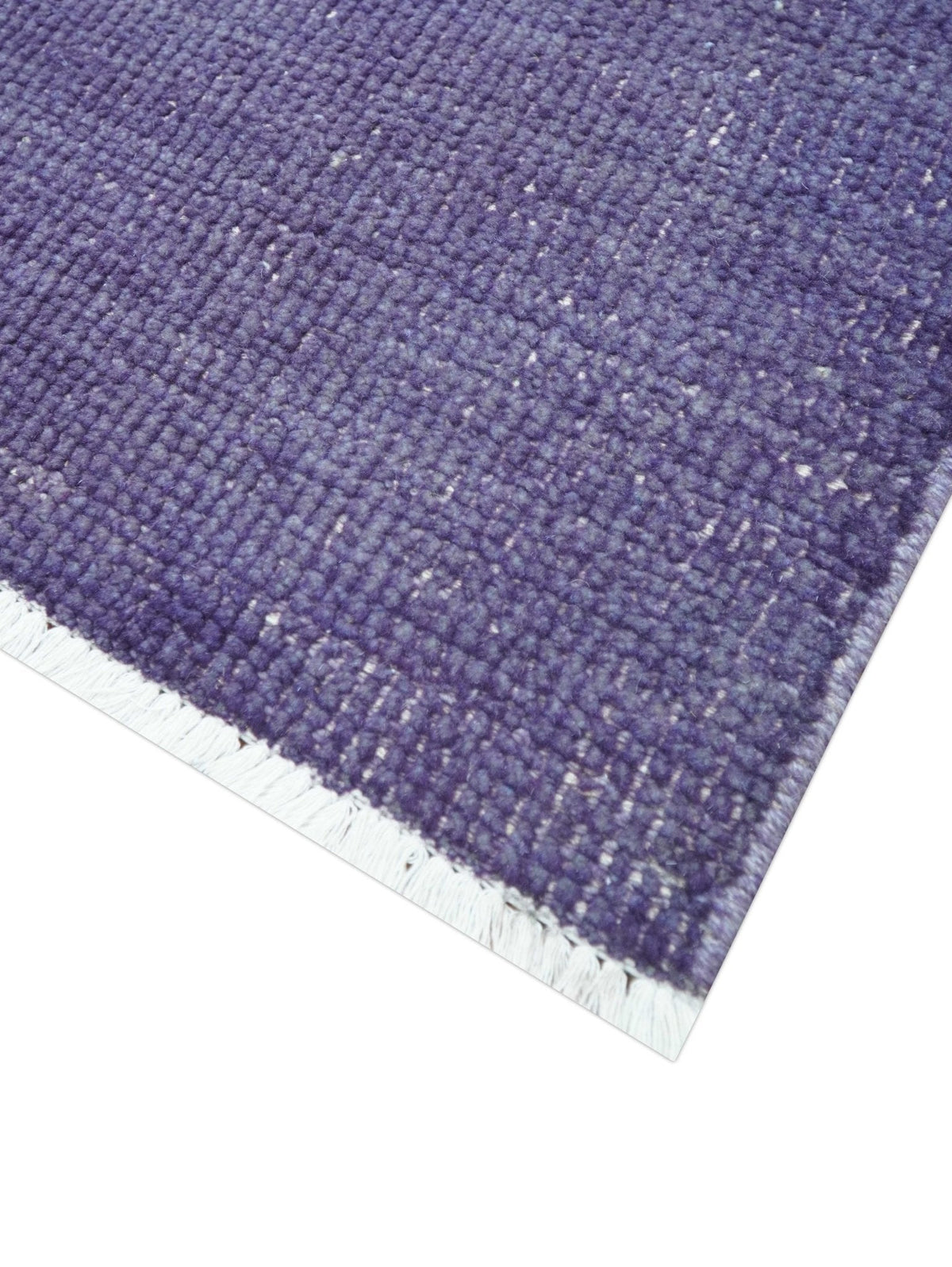 Custom Made Purple Modern Solid Overdyed Hand Knotted Wool Area Rug.