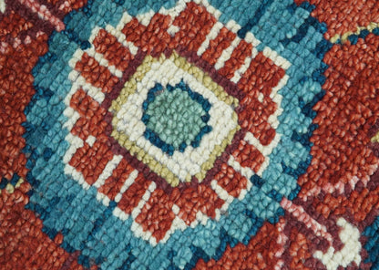Custom Made Red And Blue Traditional Hand Knotted Wool Rug.