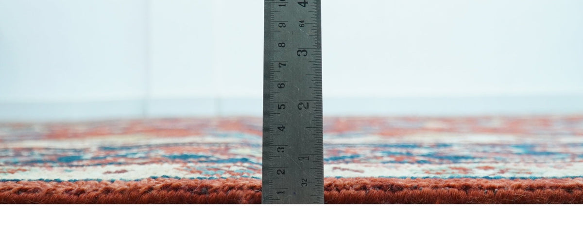 Custom Made Red And Blue Traditional Hand Knotted Wool Rug.