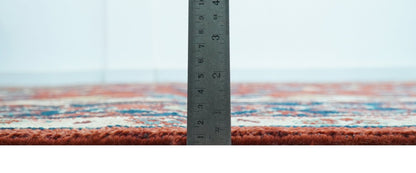 Custom Made Red And Blue Traditional Hand Knotted Wool Rug.