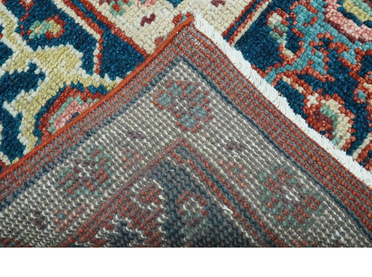 Custom Made Red And Blue Traditional Hand Knotted Wool Rug.