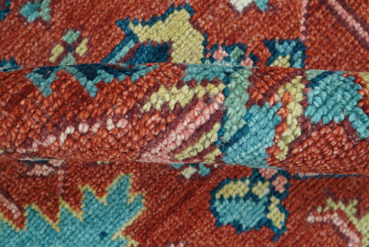 Custom Made Red And Blue Traditional Hand Knotted Wool Rug.