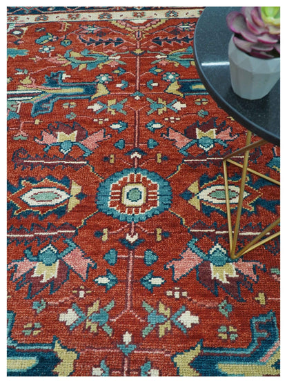 Custom Made Red And Blue Traditional Hand Knotted Wool Rug.
