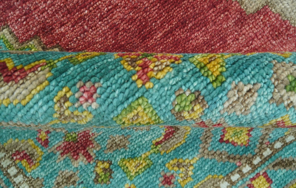 Custom Made Red And Blue Traditional Serapi Hand Knotted Wool Rug.