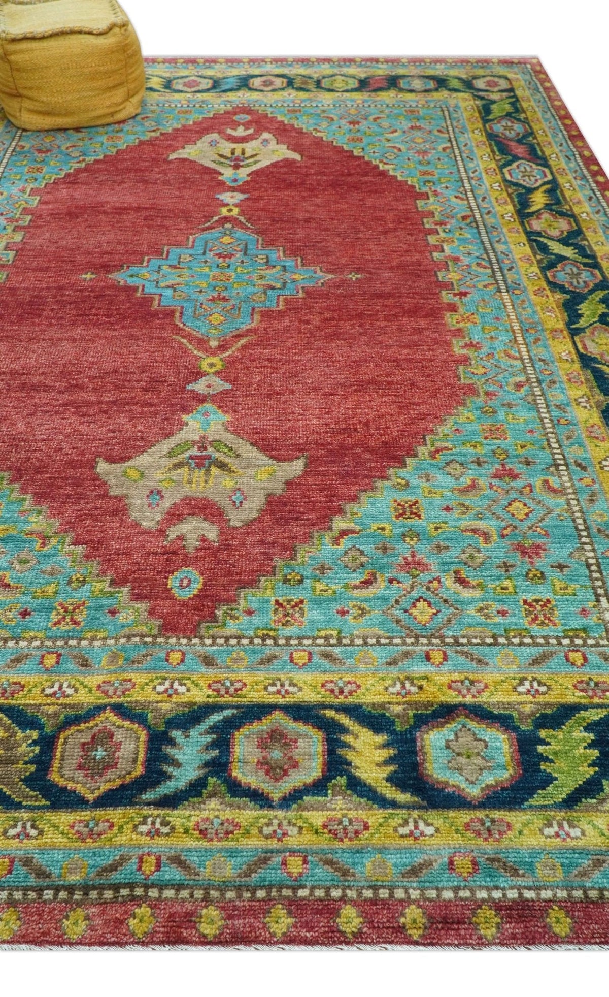 Custom Made Red And Blue Traditional Serapi Hand Knotted Wool Rug.