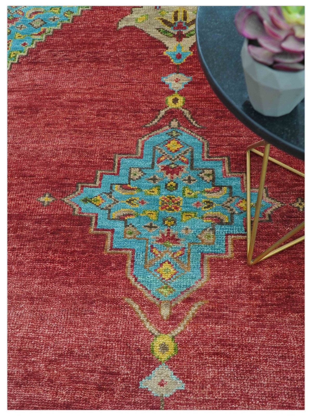 Custom Made Red And Blue Traditional Serapi Hand Knotted Wool Rug.