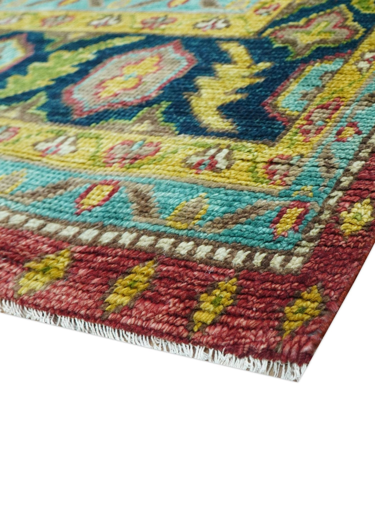 Custom Made Red And Blue Traditional Serapi Hand Knotted Wool Rug.
