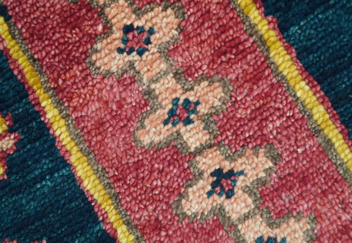 Custom Made Red And Green Traditional Heriz Design Hand Knotted Wool Rug.
