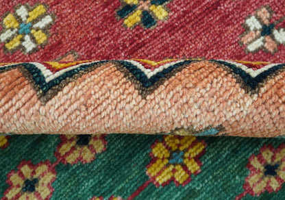 Custom Made Red And Green Traditional Heriz Design Hand Knotted Wool Rug.
