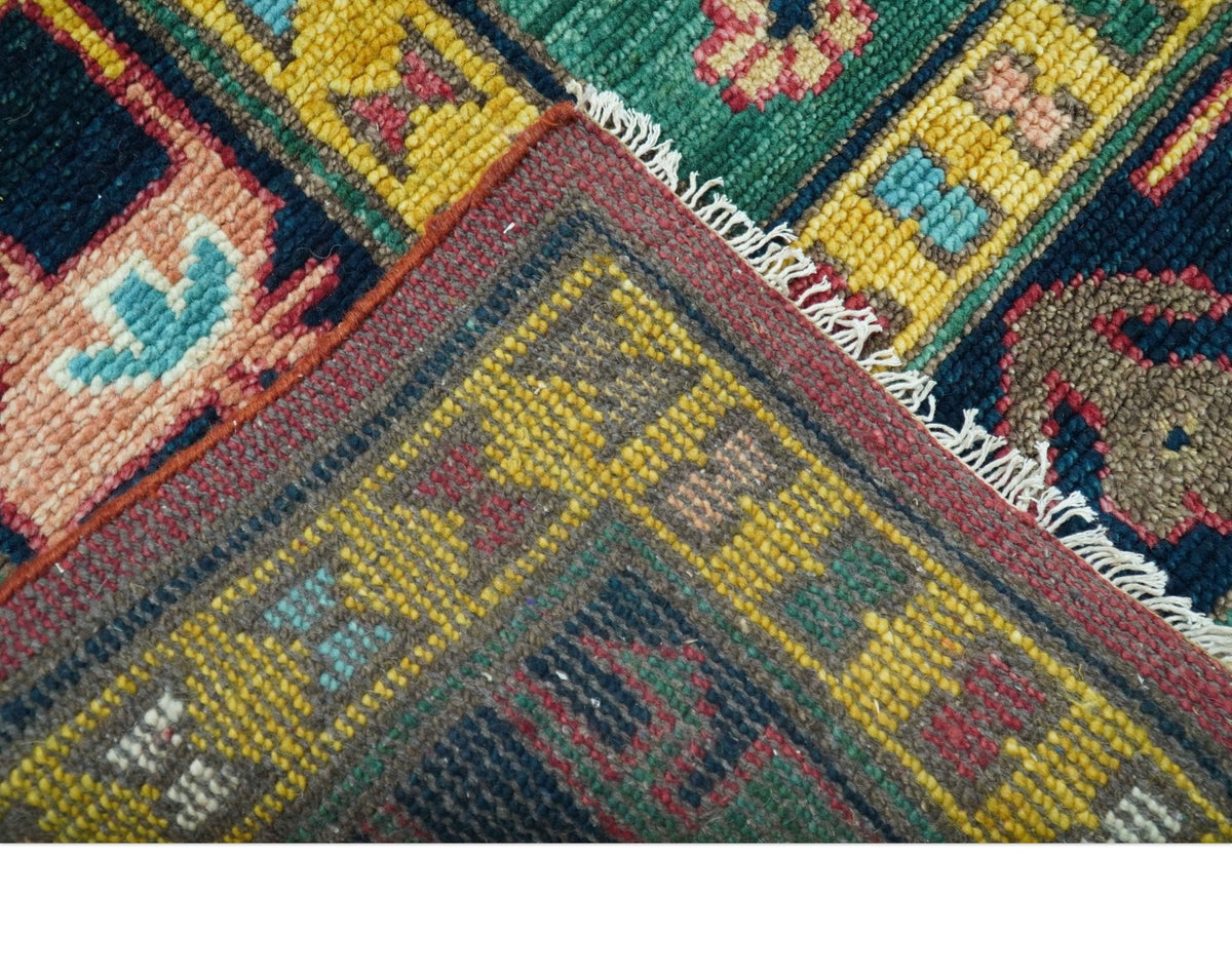 Custom Made Red And Green Traditional Heriz Design Hand Knotted Wool Rug.