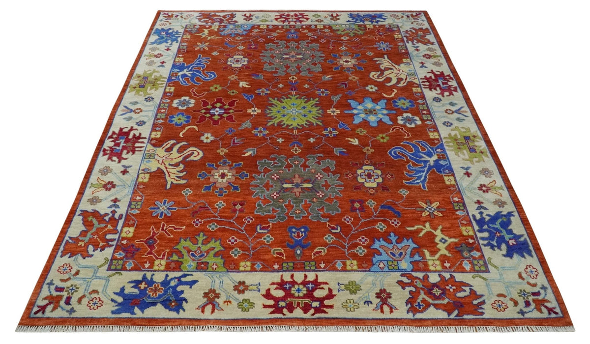 Custom Made Red and Ivory colorful Hand knotted Traditional Oushak Multi Size Wool Area Rug, Kids, Living Room and Bedroom Rug.