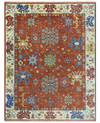 Custom Made Red and Ivory colorful Hand knotted Traditional Oushak Multi Size Wool Area Rug, Kids, Living Room and Bedroom Rug.