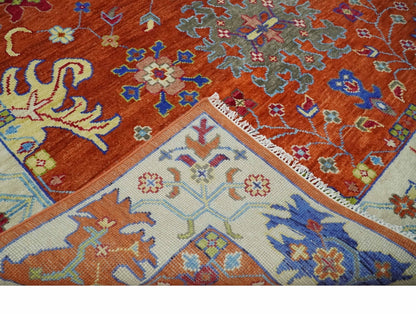 Custom Made Red and Ivory colorful Hand knotted Traditional Oushak Multi Size Wool Area Rug, Kids, Living Room and Bedroom Rug.
