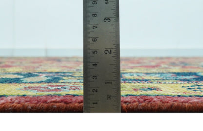Custom Made Red And Mustard Traditional Floral Design Hand Knotted Wool Rug.