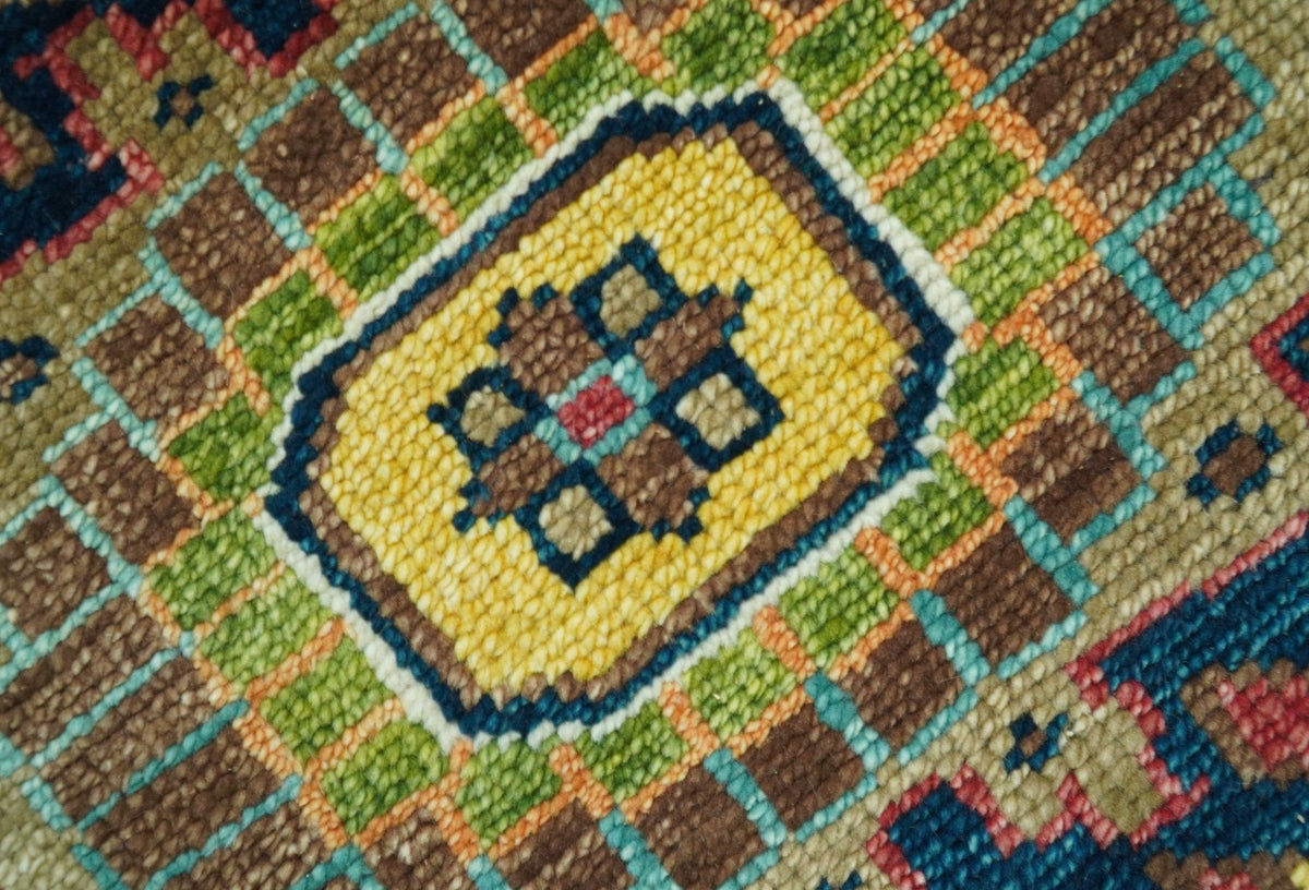 Custom Made Red And Mustard Traditional Floral Design Hand Knotted Wool Rug.