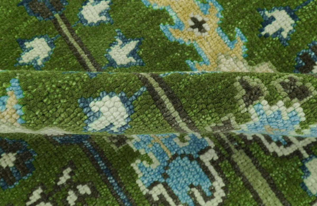 Custom Made Round Hand Knotted Green And Ivory Tree of life Wool Rug.