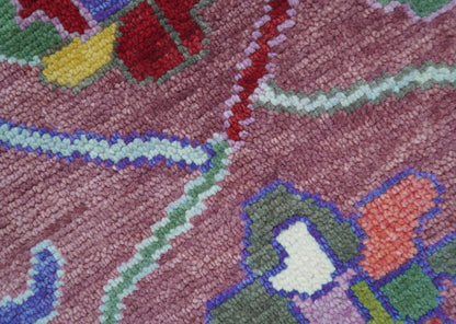 Custom Made Round Traditional Oushak Pink And Blue Hand Knotted Wool Rug.