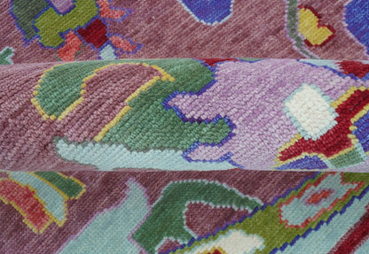 Custom Made Round Traditional Oushak Pink And Blue Hand Knotted Wool Rug.