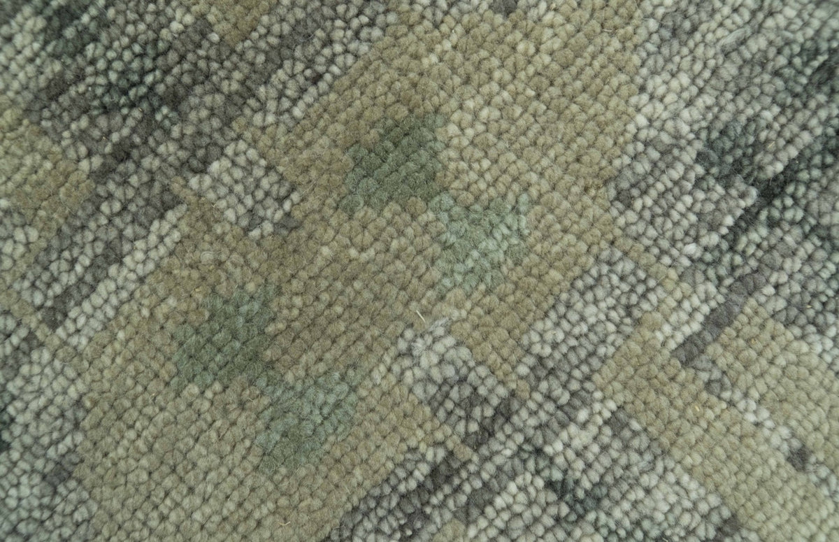 Custom Made Rug Modern Transitional Design Beige And Green Hand Knotted wool.