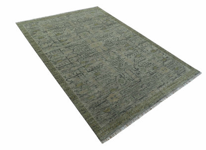 Custom Made Rug Modern Transitional Design Beige And Green Hand Knotted wool.