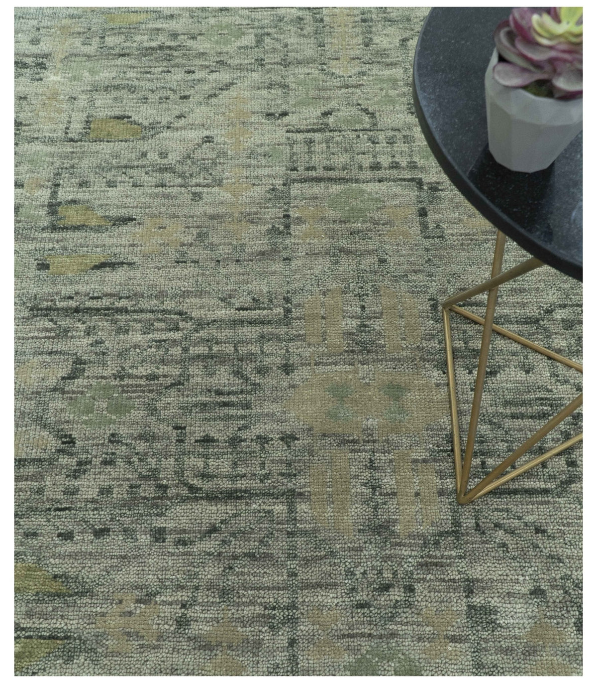 Custom Made Rug Modern Transitional Design Beige And Green Hand Knotted wool.