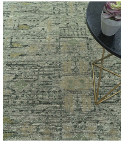 Custom Made Rug Modern Transitional Design Beige And Green Hand Knotted wool.