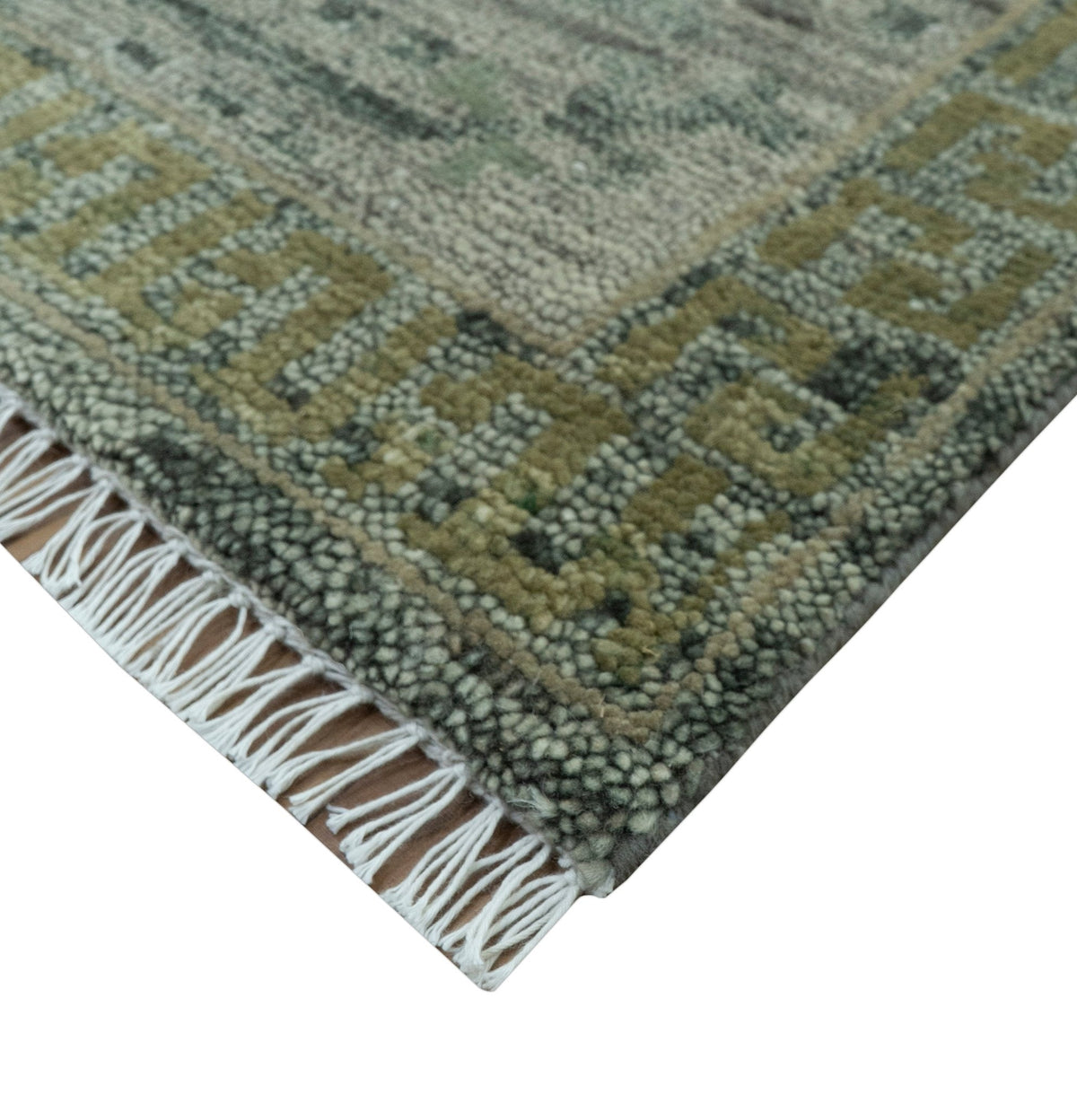 Custom Made Rug Modern Transitional Design Beige And Green Hand Knotted wool.