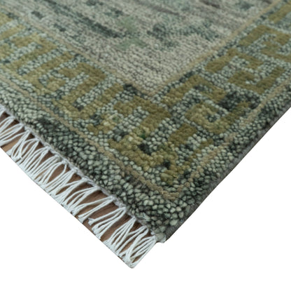 Custom Made Rug Modern Transitional Design Beige And Green Hand Knotted wool.