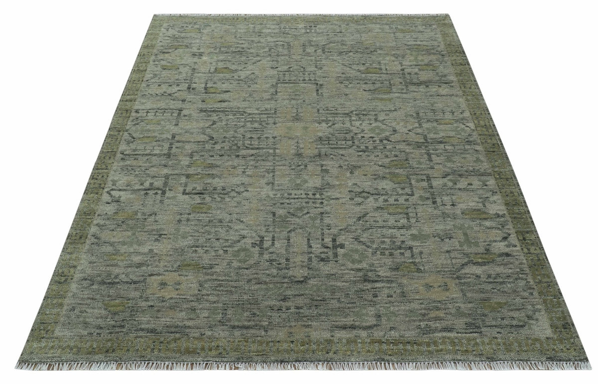 Custom Made Rug Modern Transitional Design Beige And Green Hand Knotted wool.