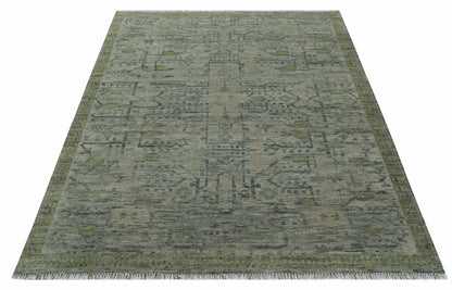 Custom Made Rug Modern Transitional Design Beige And Green Hand Knotted wool.