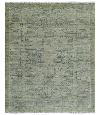 Custom Made Rug Modern Transitional Design Beige And Green Hand Knotted wool.