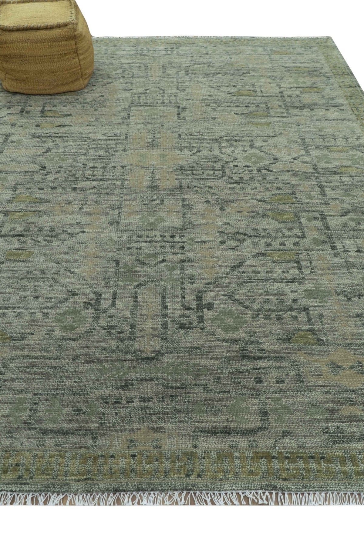 Custom Made Rug Modern Transitional Design Beige And Green Hand Knotted wool.