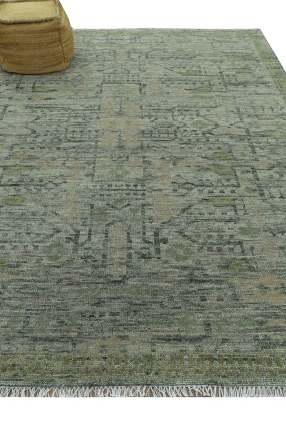 Custom Made Rug Modern Transitional Design Beige And Green Hand Knotted wool.