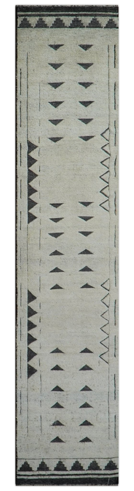 Custom Made Runner Contemporary Style Beige Hand Knotted Wool Rug.