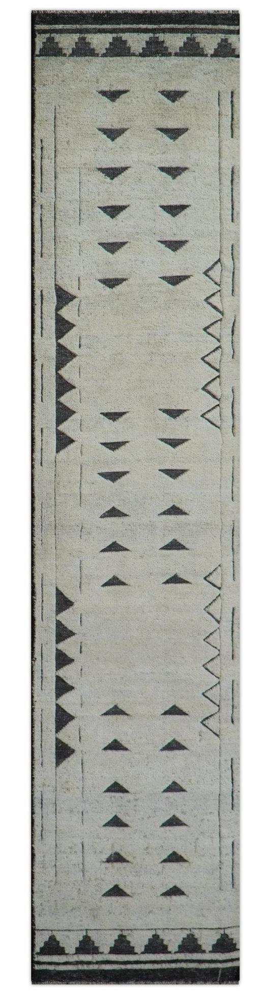 Custom Made Runner Contemporary Style Beige Hand Knotted Wool Rug.