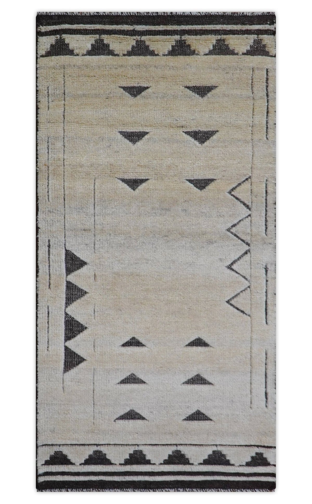 Custom Made Runner Contemporary Style Beige Hand Knotted Wool Rug.