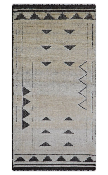 Custom Made Runner Contemporary Style Beige Hand Knotted Wool Rug.